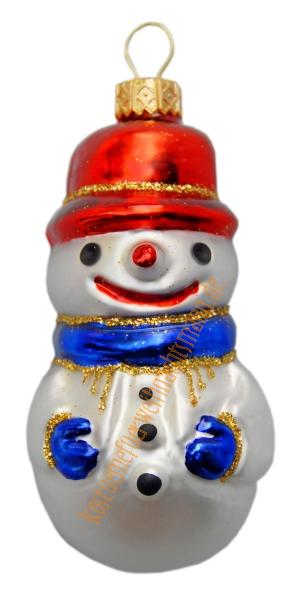 Weihnachtskugel Schneemann mit Hut, Rot-blau