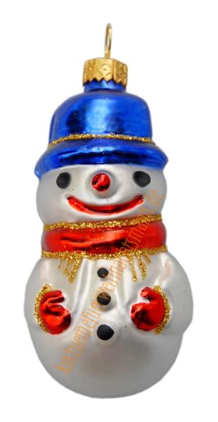 Weihnachtskugel Schneemann mit Hut, Blau-rot