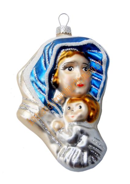 Weihnachtskugel Maria mit dem Jesuskind, Silber-blau