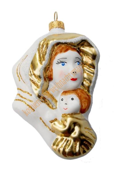 Weihnachtskugel Maria mit dem Jesuskind, Gold-weiß