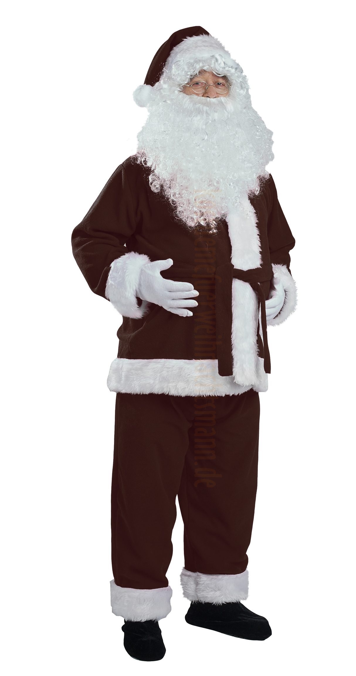 Dunkelbraunes Weihnachtsmannkostüm - Jacke, Hose und Mütze