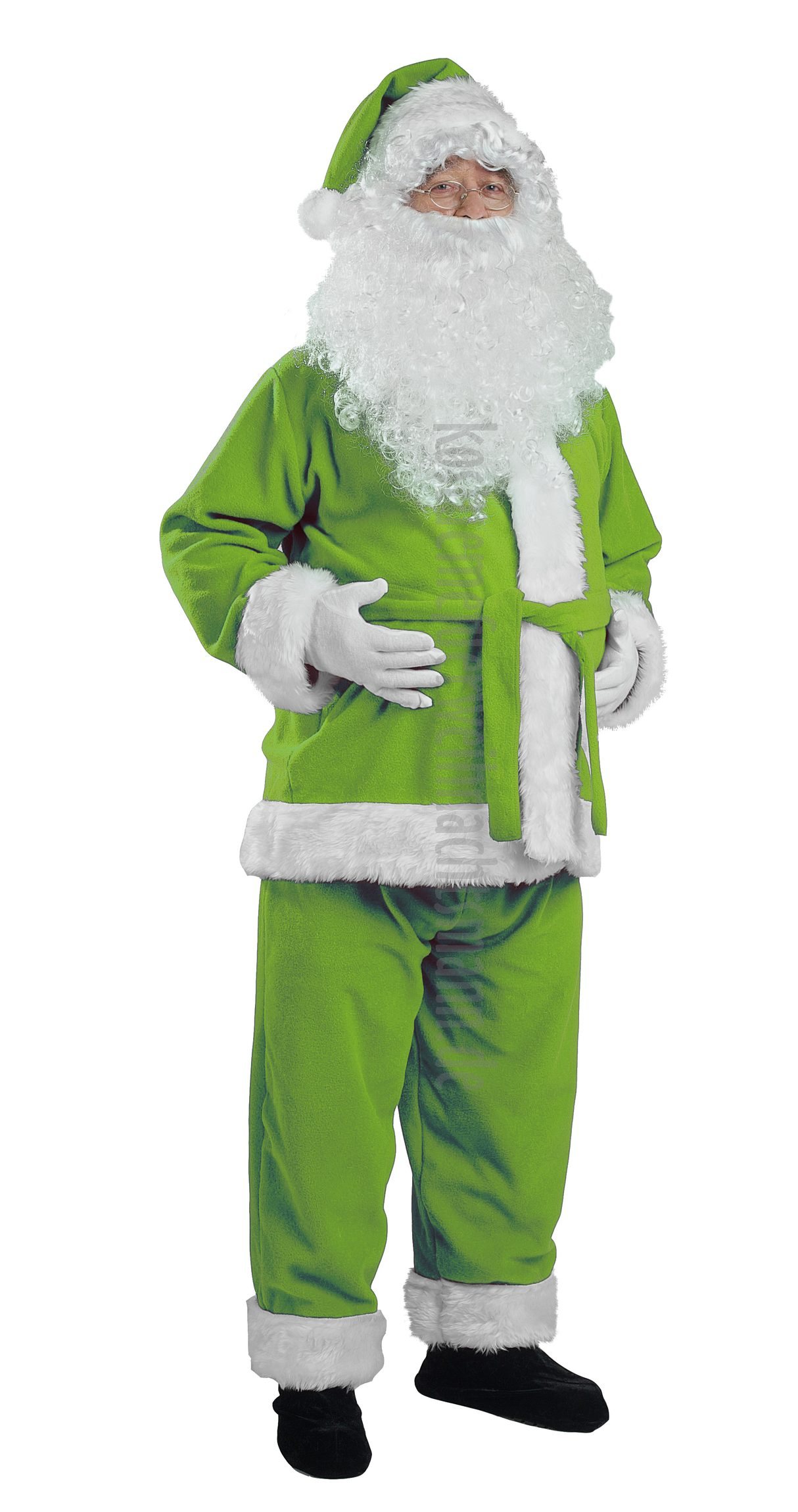 Avocadogrünes Weihnachtsmannkostüm - Jacke, Hose und Mütze