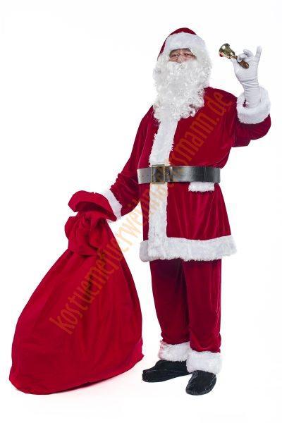 Velours Weihnachtsmannkostüm - Glocke / Handschuhe/ T-shirt