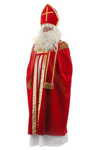 Sankt-Nikolaus Bischof Kostüm rot samtiger Cape Habit Stola Mitra Weihnachtsman 
