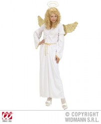 Engelskostüm - goldene Flügel, Heiligenschein, weisses langes Kleid für Engel Engelskostüm - goldene Flügel, Heiligenschein, weisses langes Kleid für Engel